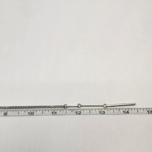 Kenneth Cole Silver Tone Y Drop Chain Necklace Clear Crystal Bar Minimalist - Picture 5 of 6